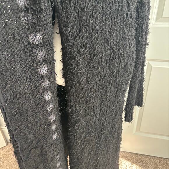 Free People Jagger Shaggy Duster Length Wool Blend Cardigan Black Sz M - Picture 10 of 14